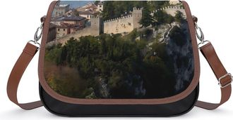 Generic Castle of San Marino Leather Crossbody Bags for Women Messenger Handbag Purse Shoulder Bag