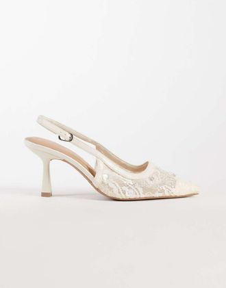 New Look Scarpe con tacco e cinturino posteriore in rete di pizzo bianche-Bianco