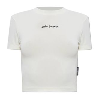 Palm Angels T-Shirts, female, White, Size: M Short Top With Printed Logo