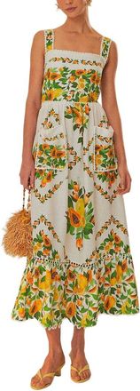 Farm Rio Farm Rio Linen-Blend Papaya Salad Scarf Off-White Maxi Dress