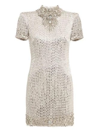 Jenny Packham Kitty Crystal-Embellished Turtleneck Mini Dress in Ammonite at Nordstrom, Size 14 Uk