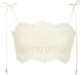 Zimmermann Rhiannon Geborduurde Cropped Top - Dames - Tops zonder mouwen - Beige - M - Polyester - Tops