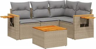 vidaXL Juego De Sof&aacute;s Jard&iacute;n Con Cojines 5 Pzas Rat&aacute;n Sint&eacute;tico Beige Vidaxl