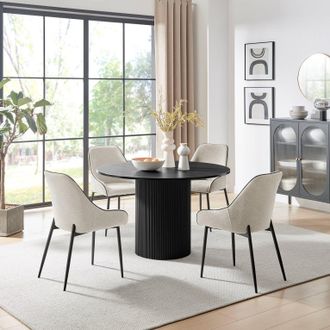 Furniturebox Penrose Black Round Dining Table & 4 Beaumont Chairs in Cream