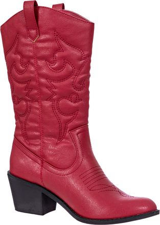 Charles Albert Womens Embroidered Modern Western Cowboy Boot, Red, 6 UK