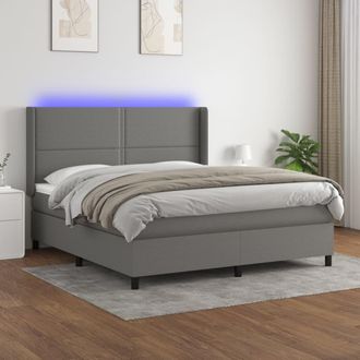 vidaXL Vidaxl - Cama Box Spring Colch&oacute;n Y Luces Led Tela Gris Oscuro 180x200 Cm