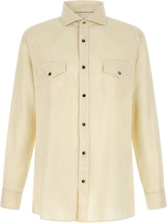 Brunello Cucinelli Western Shirt - Heren - Casual Overhemden - Beige - M - Katoen - Overhemden