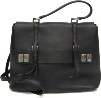 Prada Vitello Black Leather Handbag (Pre-Owned)