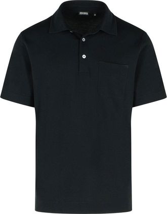 Ermenegildo Zegna Pure Black Cotton Polo Shirt