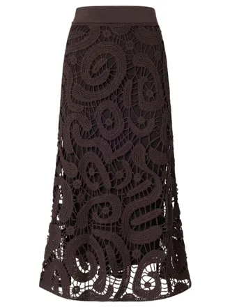Pinko Brown Viscose Blend Midi Skirt Geometric