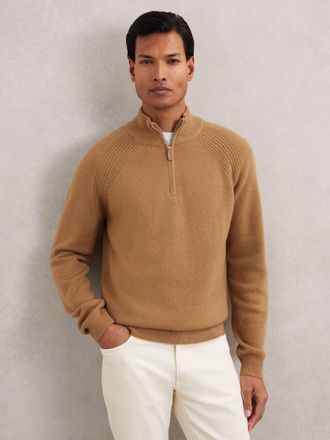 Reiss Camel Wool And Cashmere Half-zip Jumper, XL