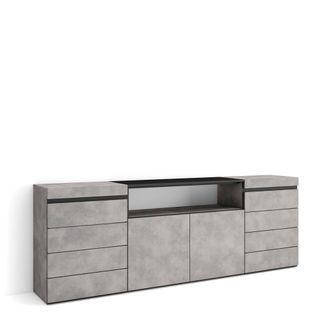 Skraut Home C&oacute;moda, Cajonera, Mueble Auxiliar, 214x75x35 Cm, Dormitorio, Habitaci&oacute;n, Con Almacenamiento, Estilo Moderno, Gris Cemento - Skraut Home