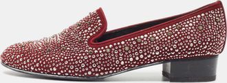 Stuart Weitzman Burgundy Suede Crystal Embellished Studded Smoking Slippers