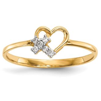 Diamond2Deal 14k Yellow Gold Heart Cubic Zirconia Cross Ring