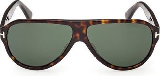 Tom Ford 61mm Pilot Sunglasses in Havana /T/Logo /Green Lens at Nordstrom