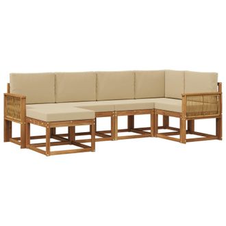 vidaXL Conjunto De Sof&aacute;s De Exterior 6 Pcs Natural Y Beige Poli&eacute;ster Vidaxl
