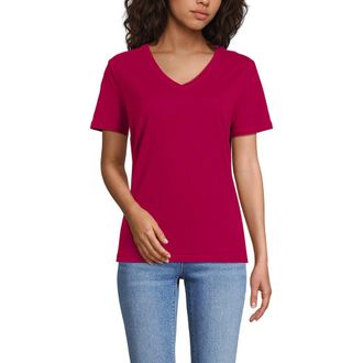 Lands End Short Sleeve Linen Blend V-Neck Tee in Raspberry Sorbet at Nordstrom, Size X-Large