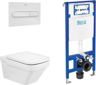 Roca Roca Pack Dama+duplo Inodoro Suspendido Rimless Pulsador Blanco - Asiento: Caida Amortiguada - Ref: A34678l+a801782004+a890070020+a890195000