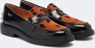 Tod's Leather leopard-print penny loafers