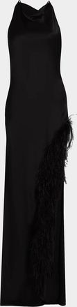Sally Lapointe Cowl Satin Ostrich Feather Gown