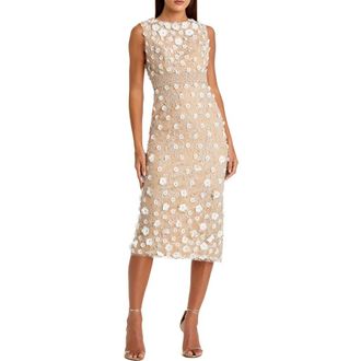 Mac Duggal Petite Floral Applique Sleeveless Midi Dress in Ivory Nude at Nordstrom, Size 8P