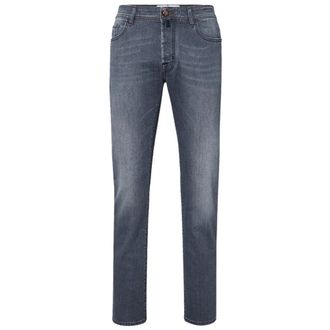 Jacob Cohen Jeans, Heren, Blauw, W34, Bard Grijze Jeans met Rode Stiksels