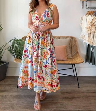 Dress Forum Kayla V-Neck Midi Dress In Suummer Picnic