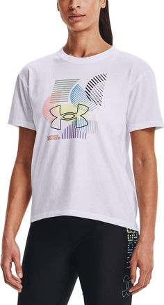 Under Armour Activewear Geometric Graphic Tee In White/black