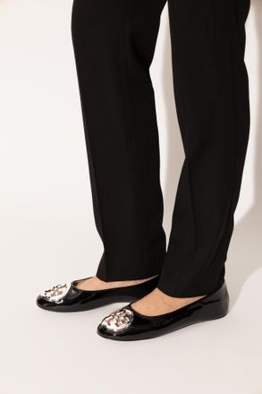Tory Burch Leather Ballet Flats With Logo, Womens, Black