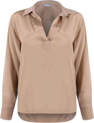 Max Mara Kameelbruine zijden overhemd met polokraag - Dames - Blouses - Bruin - S - Overhemden