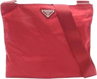 Prada Pre-owned Cross Body Bags, female, Red, Size: ONE SIZE Pre-owned Nylon Leather Shoulder Bag