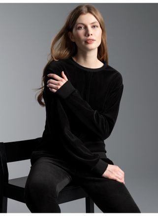 Trigema Sweatshirt TRIGEMA TRIGEMA Nicki-Shirt, Damen, Gr. XXL, schwarz, Nicki, 80% Baumwolle, 20% Polyester, lang, Rundhals, Sweatshirts Sweatshirt