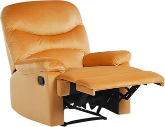 Beliani Sill&oacute;n Reclinable Tapizado En Terciopelo Amarillo Respaldo Y Reposapi&eacute;s Ajustables Manualmente Estilo Retro Eslov