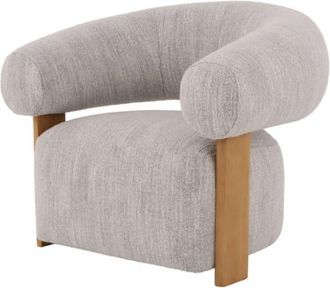 Woodek Sillón de roble macizo con tela gris claro