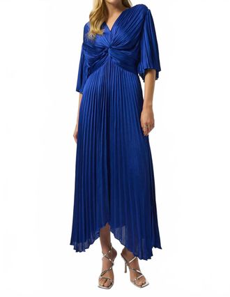Joseph Ribkoff V-Neck Pleated Satin Maxi Dress In Royal Sapphire