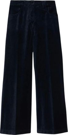 Aspesi Broeken, Dames, Blauw, M, Katoen, Hoge taille fluwelen palazzo broek