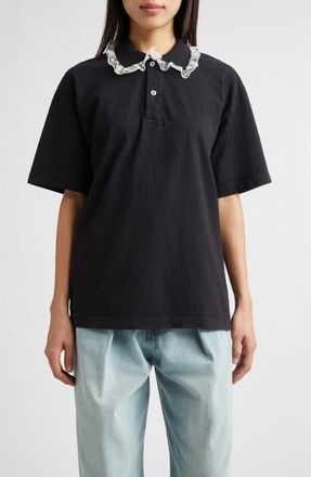 Tanner Fletcher Gender Inclusive Cletus Lace Trim Polo in Black at Nordstrom, Size X-Small
