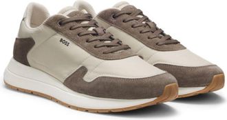 BOSS Lace-up sneakers in lightweight fabric with suede trims