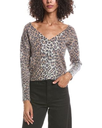 Brodie Belle Brushed Leopard Button Back Cashmere Sweater