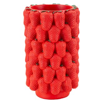 Dmora Vase Giano, Dessins Avec Fraises, Diam&egrave;tre 13.5 Cm, Rouge