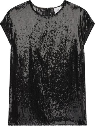 Courr&egrave;ges Blouse met korte mouwen en pailletten - Zwart