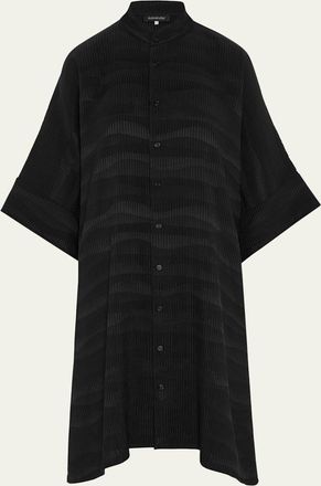 Eskandar Collarless Short-Sleeve Kaftan Shirt (Very Long Length)