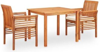 vidaXL Vidaxl - Set Comedor De Jard&iacute;n 3 Pzas Y Cojines Madera Maciza De Acacia