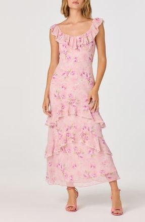 ASTR the Label Laisha Floral Ruffle Trim Midi Dress in Pink Floral at Nordstrom Rack, Size Small