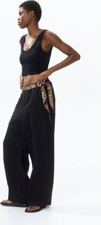 H&M Scarf-detail Linen-blend Trousers in Black at Nordstrom, Size Xx-Large