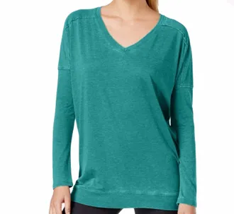Calvin Klein Performance Long Sleeve V-Neck Top In Teal