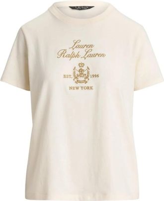Ralph Lauren Gebreid T-shirt - Dames - T-shirts - Beige - S - Katoen - Tops