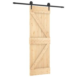 Berkfield Home Sliding Door with Hardware Set 70x210 cm Solid Wood Pine in Light Tan