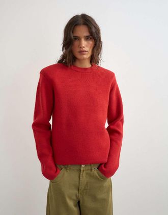 Topshop maglione lavorato a maglia con spalle imbottite rosso