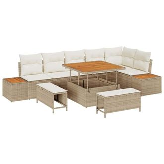 vidaXL Vidaxl - Conjunto De Sof&aacute; De Jard&iacute;n Con Coj&iacute;n 9 Pcs Beige Polirat&aacute;n